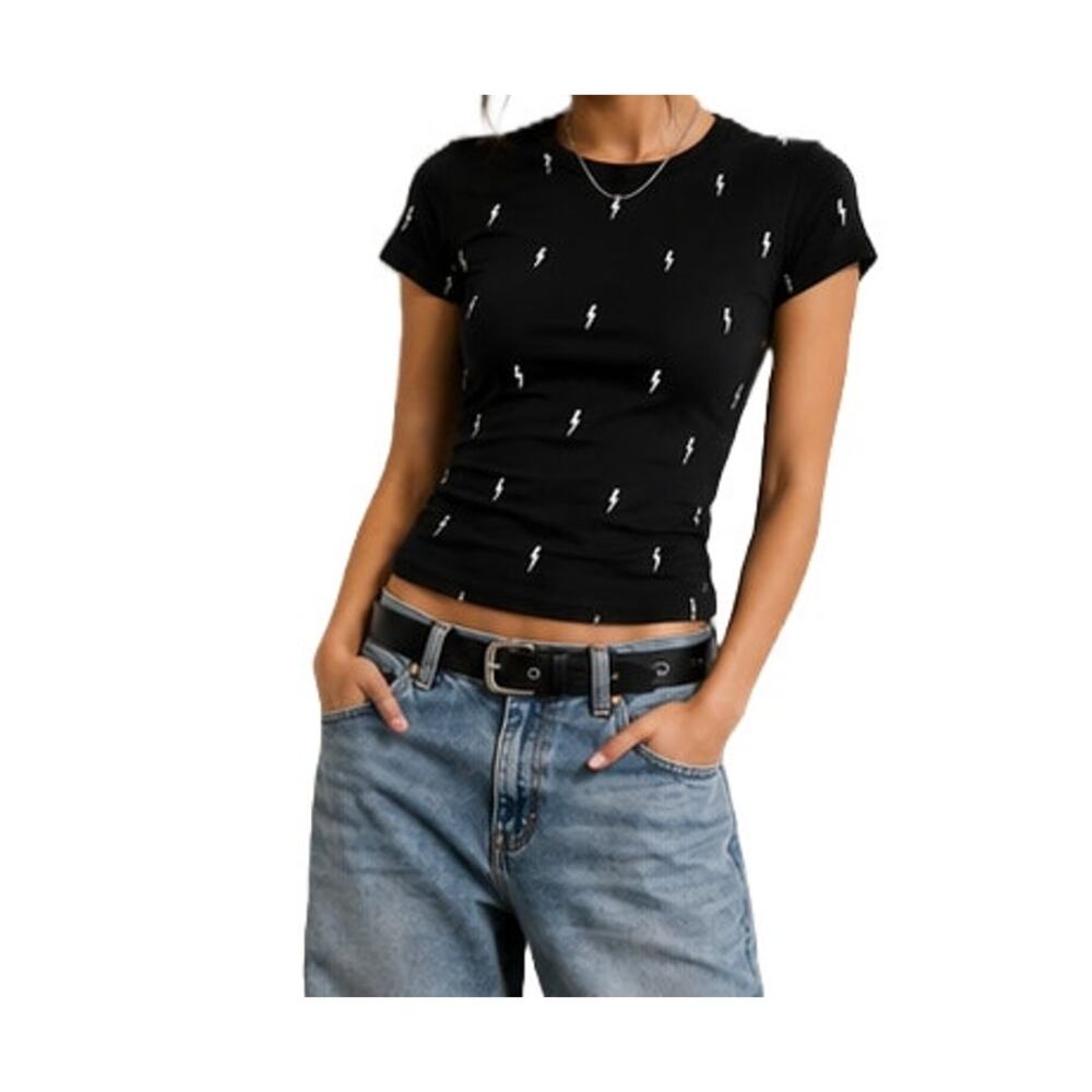 Chaser Black Lightning Bolt Graphic Tee Size Small Rock Glam Streetwear